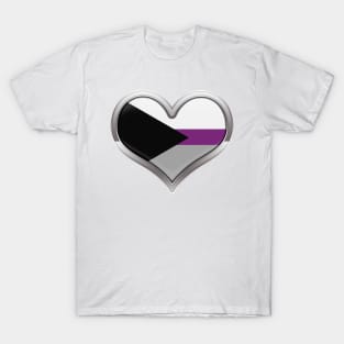 Large Demisexual Pride Flag Colored Heart with Chrome Frame T-Shirt